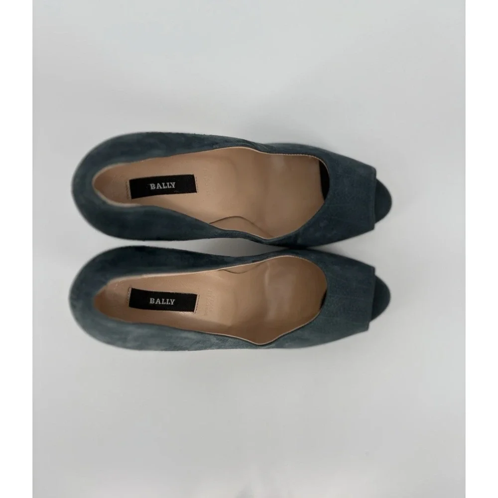 Authentic Bally Women's Blue Suede Peep Toe Cone Heel Pumps Shoes 5.5 US / 36 EU